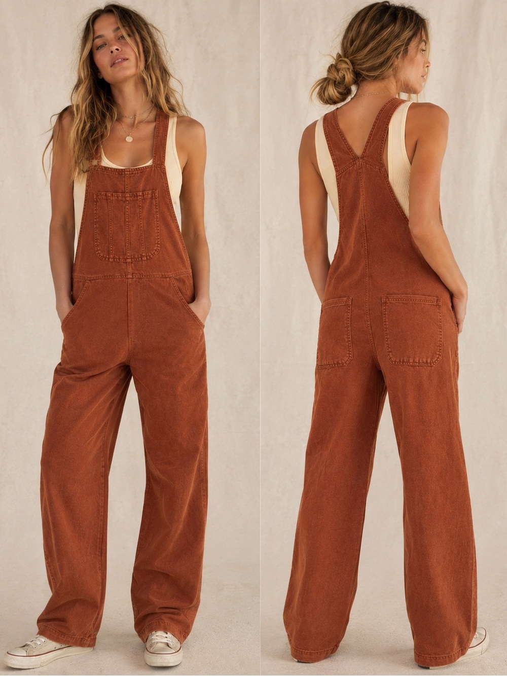 Aerie Rust Brown Utility Overalls Small Relaxed Wide Leg Jumpsuit